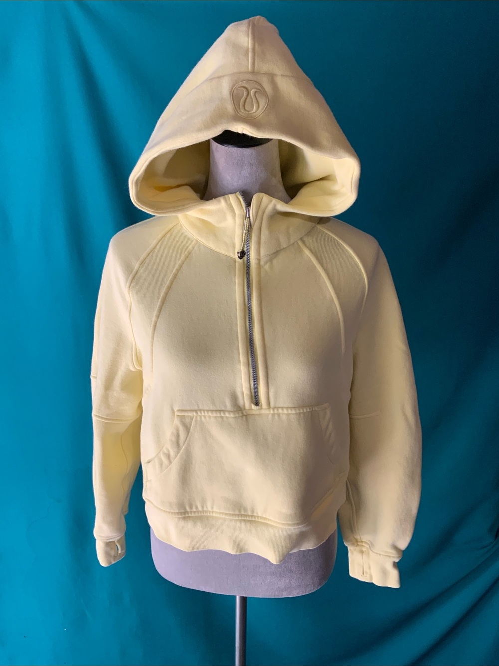 LULULEMON, LEMON SORBET CROPPED OVERSIZED HALF-ZIP SCUBA HOODIE